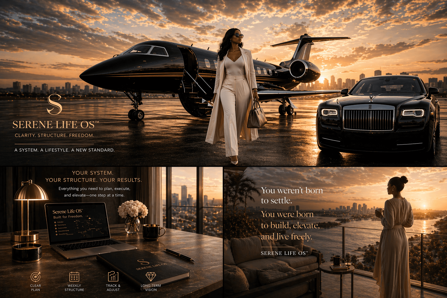 Serene Life OS luxury brand collage