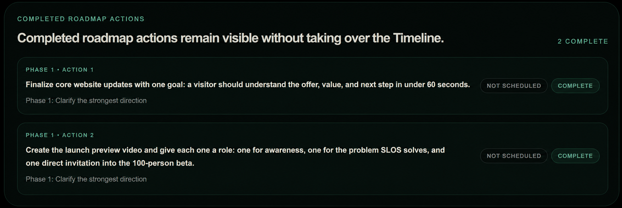 Timeline Completed Actions
