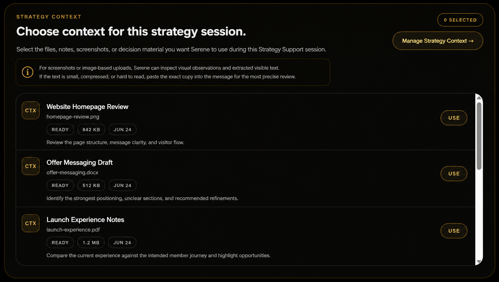 Strategy Support Selected Context
